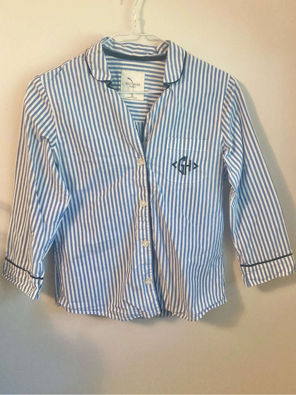 Gilly Hicks Hollister Y2K Sleep Pajama PJ Shirt Top XS Blue White Stripe Button